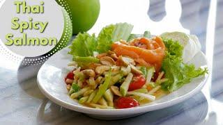 Spicy Thai Salmon Salad Recipe, สูตรยำแซลมอนไทยรสเผ็ด