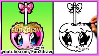 Cute Candy Apple - How to Draw Halloween Pictures - Easy Food & Desserts Best Fun2draw Kawaii