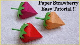 Easy Paper Strawberry !! DIY Origami Strawberry Tutorial ~ How To Make A Paper Strawberry ~ Steps