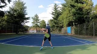 Tennis Practice with ball machine - Forehand, backhand, and serve