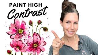 How to paint bright and vibrant watercolor flowers with high contrast + Poppies