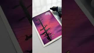 Electric pole & the moon #watercolorpainting #liquidwatercolors #watercolors #watercolortutorial