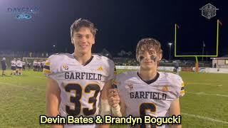 Garfield G-MEN Devin Bates, Brandyn Bogucki & coach Mike Moser after their 42-7 win at Southeast