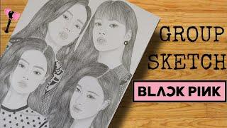 BLACKPINK group sketch | drawing BLACKPINK all members | Lisa | Jennie | Rosé | Jisoo | K-pop |