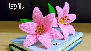 Ep1. Petals  Easy Crochet Lily Pink Flower Tutorial step by step | Crochet Flower Bouquet #crochet