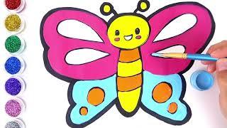 Glitter Butterfly coloring and drawing for kids Toy Monkey Art and Learn