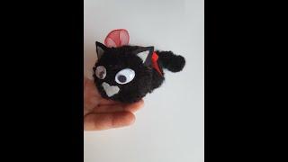 Make a Kind Black Pom Pom Cat for Good Luck