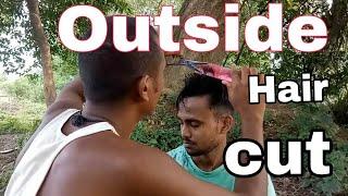 Family barber outside haircut with scissor and razor by Indian barber/asmr