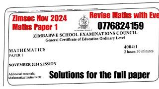 Zimsec Nov 2024, Maths Paper 1, full paper solutions