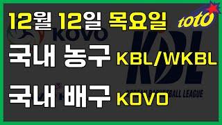 [국내 분석] 12월 12일 목요일 KBL WKBL KOVO 경기분석 #스포츠토토 #프로토 #승부식 #토토분석 #스포츠분석