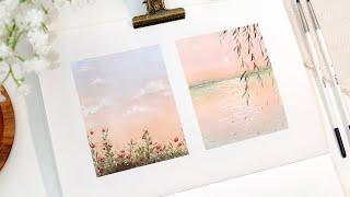  Easy Mini Gouache Painting Tutorial // Spring Sunset & Flowers