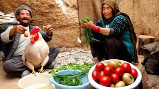 **Cooking Chicken in Traditional Style by Old Couple's in a Cave: Afghanistan Village Lifestyle**