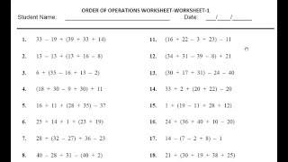 GRADE 4 MATHS ORDER OF OPERATIONS WORKSHEET