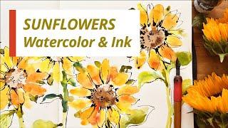 Sunflowers: Loose Watercolor and Ink Painting Technique