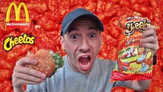 MCDONALD'S FLAMING HOT CHEETOS BURGER TASTE TEST!!!