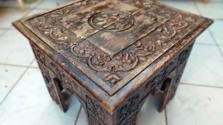 BEAUTIFUL restoration of a very old carved coffee table.