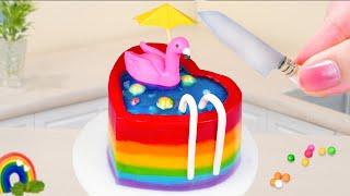 Satisfying Miniature Rainbow Bathtub Cake Decorating | How To Make Miniature Rainbow Cake