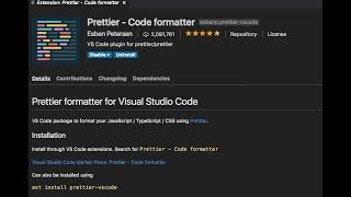 Install Prettier pluginin VScode and format