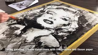 Marilyn Monroe portret-schilderij met oostindisch inkt - how to paint a portret painting with ink