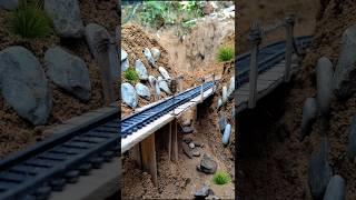 "Dangerous Bridge! Train Crosses a Fragile Wooden Path Between Rocky Hills"