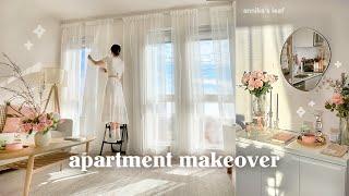 apartment makeover vlog  HUGE transformation, new curtains & bedding, pinterest decor aesthetic