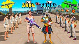 Evo AN94 vs EVO famas on Clock Tower | V badge Vs Adam | Gun Skin Challenge | Garena Free Fire