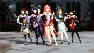 {MMD} Genshin Impact  Jisoo Flower Yae Miko Raiden Shogun Lisa Kujou Sara
