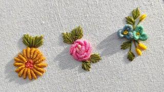 3 Basic Bullion Knot Flowers | Bullion Rose Embroidery | Step by step Embroidery for Beginners ️