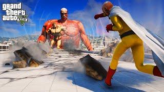 GTA 5 - Saitama VS Colossal Titan and Armored Titan | Epic Anime Fight!!