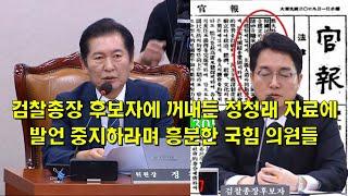 검찰총장 후보자에 꺼내든 정청래 자료에, 발언 중지하라며 흥분한 국힘 의원들