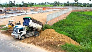 Nice project Landfilling using Dump truck 5T dumping Soil/Bulldozer pushing soil Install Land.