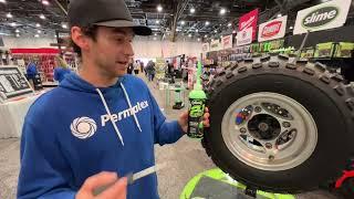 Dylan Hughes demonstrates Slime's 2-in-1 Tire & Tube Sealant