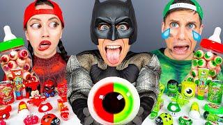 ASMR MUKBANG for Superheroes Color food challenge 레드 그린 푸드 챌린지 Red vs Green dessert HUBALAND