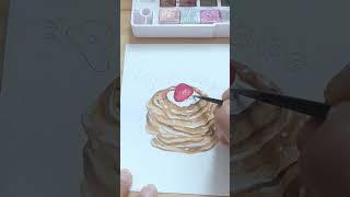 Cute Pancake  #watercolor #art #painting #foodillustration #kawaii #shorts #shortsvideo