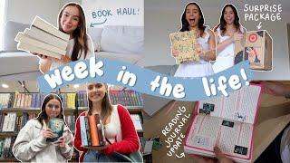 weekly vlog  book shopping + haul, surprise package unboxing & reading journal update! 