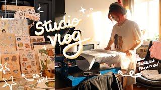 studio vlog  art, con prep, screenprinting at home