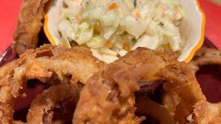 Homemade Onion Rings and Coleslaw