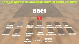 1,337,500 Orcs vs 125,650 Mixed Army (18 Types of Units) | Ultimate Epic Battle Simulator 2