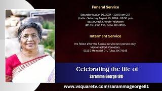 Celebrating the life of Saramma George (81) - Funeral Live Streaming Service