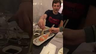 He really failed like 3 times #sushi #sushiplatter #failscaughtoncamera #oopsie