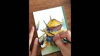 无线稿手绘｜一起来画幅岳阳楼水彩速写吧～画画 手绘 跟着抖音学画画 一起学画画 零基础学画画