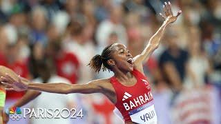 Winfred Yavi goes wild after besting the field in the women’s 3000m steeplechase | Paris Olympics