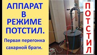 Аппарат в режиме потстил. Первая перегонка сахарной браги.