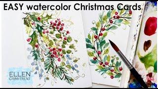 EASY Watercolor Christmas Cards for beginners