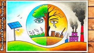 nature drawing with oil pastel color ||save environment poster painting ||pollution