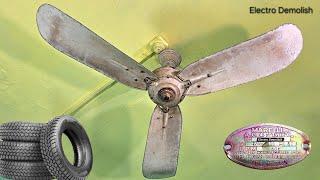 89 Years Old Italian Queen  MARELLI A.C 48Inch Type "C. (1935) Antique Ceiling Fan vs Car Tyre 