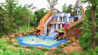 [Full Video] Build Creative Dragons Water Slide Park To Swimming Pool With Villa Design In Forest