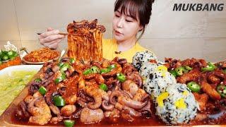 SUB) 매운 선화동 쭈꾸미 2kg ㅣFt.우동사리 주먹밥ㅣ먹방 Spicy webfoot Octopus Hot pepper noodles REAL SOUND ASMR MUKBANG