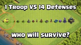 1 Troop VS 14 Defenses | Clash of Clans