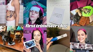 FIRST TRIMESTER VLOG | 4-14 weeks pregnancy diary, symptoms, bump updates + our first scans!